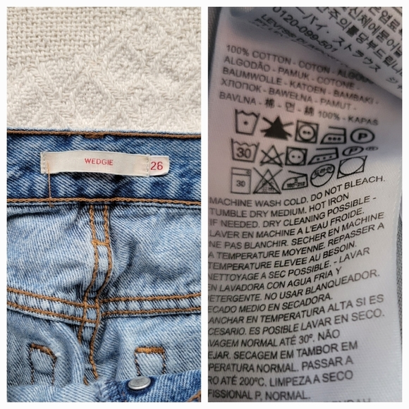 Levi's Wedgie Distressed Knee High Waisted 100% Cotton Denim Jeans- Medium Wash - Picture 7 of 10